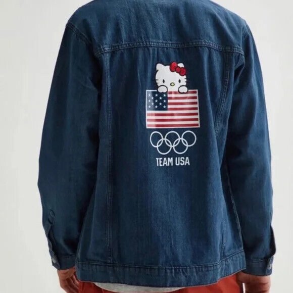 Urban Outfitters Hello Kitty x Team USA Denim Chore Jacket 55900880 Size XL NWT - Picture 1 of 7